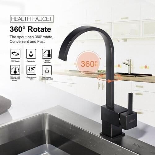 Vidric Black ORB Square Kitchen Sink Faucet 360 Rotation Chrome Single Handle Mixer Tap torneira cozinha Square Swivel Faucet