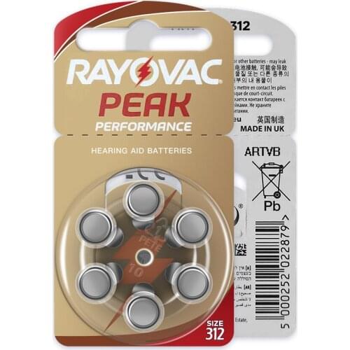 60 PCS Rayovac PEAK High Performance Hearing Aid Batteries. Zinc Air A312 312A ZA312 312 PR41 U Battery for CIC BTE Hearing aids