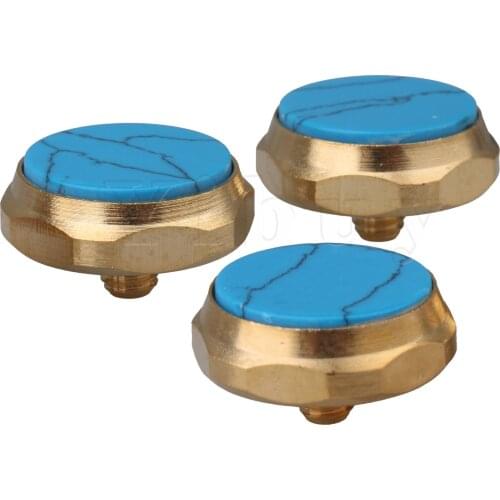 Yibuy Gold Plated Blue Turquoise Finger Buttons Caps Screw for Trumpet Instrument Parts Accessory Pack of 3