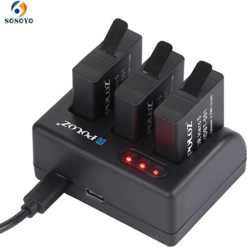 Three Ports USB Battery Charger Built-in Micro USB and USB Type-C ports for GoPro Hero 6 5 Black Camera Charging Accessories
