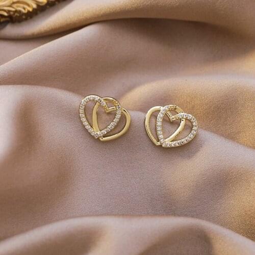 Zeojrlly Heart Metal Women Classic Stud Earrings Korean Simple Hollow Small Love Earrings Girl Double Heart Earrings Jewelry