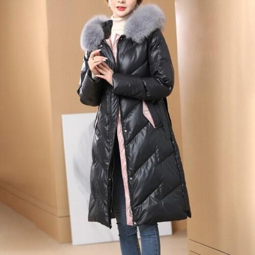 2021 New Winter White Duck Down Coat Women Puffer Jackets Female Real Fox Fur Collar Hooded Solid Parkas Ladies Overcoat Outwear