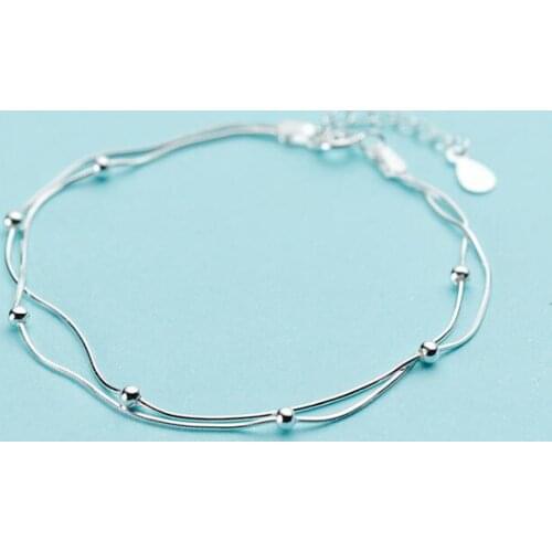 100% Authentic Real. 925 Sterling Silver Fine Jewelry Double-Rows Snakebone chain with Lucky round beads Chain Bracelet GTLS708
