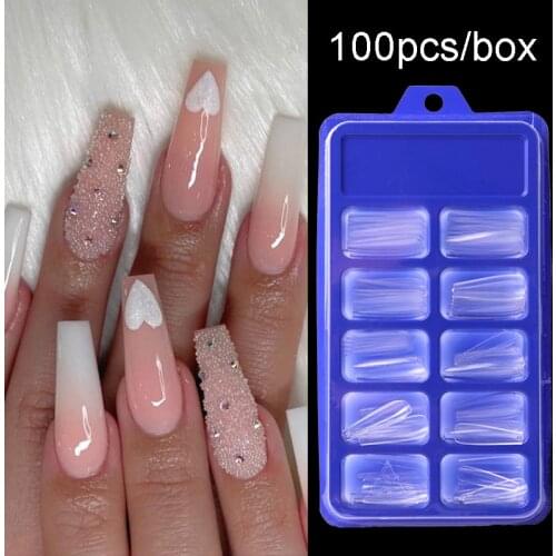 100pcs White Natural Fake Nails Long Ballerina Full Cover French Acrylic ABS False Nail Art Tips 10 Size Press on Nails Manicure
