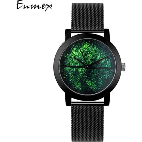 2019 Enmex creative design neutral wristwatch leaf vein concept brief black simple face nature fashion quartz lady watches