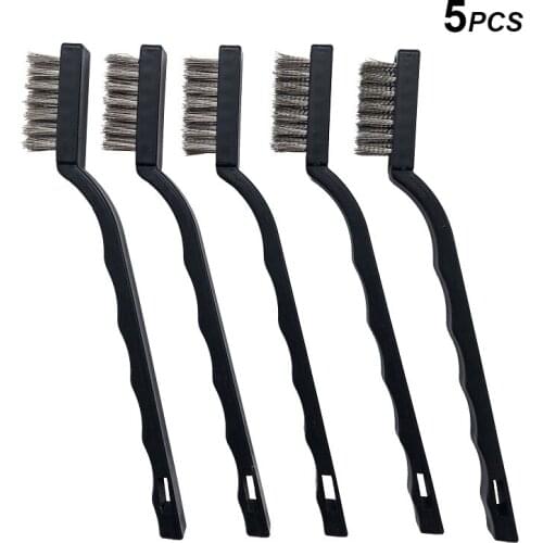 5Pcs Mini Stainless Steel Wire Brush Set With Curved Handle for Cleaning Welding Slag And Rust Wire Bristle Scratch Brushes