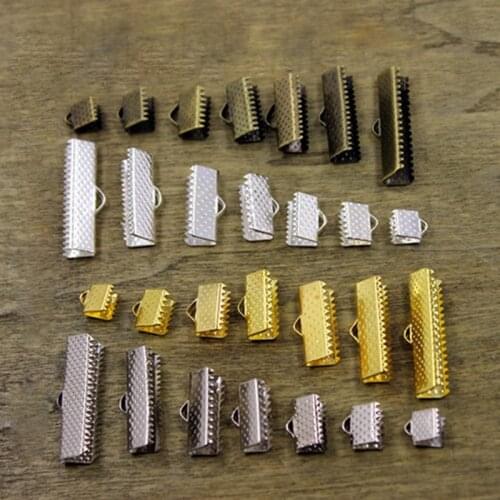 6/8/10/13/16/20/25/30mm Metal Crimp Beads Cover Clasps Cord Ends Caps Gold Silver Color Ribbon Leather Clips for Jewelry Making