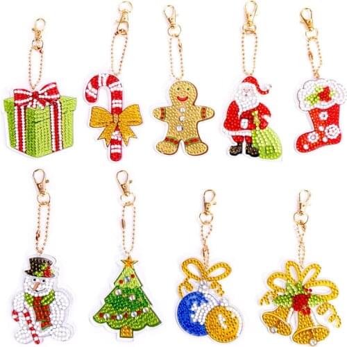 DIY Diamond Painting Cross Stitch Mosaic Christmas Tree Pendant Suitable Santa Claus Christmas Snowman Christmas Gift Keychain