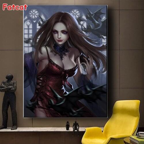 5D DIY Diamond Painting By Numbers Sexy Vampire Woman Scenery Diamond Embroidery Mosaic Cross Stitch Art Home Decor Gift PP1771