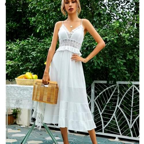 GypsyLady White Lace Maxi Dress 100% Cotton Vintage Summer Holiday Women Dress Ruffle Backless Boho Sexy Ladies Beach Dresses