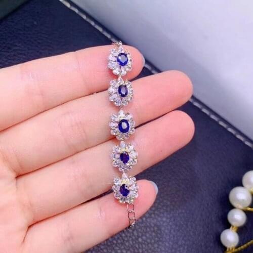Pure Natural Sapphire Bracelet High Clarity Support Natural Sapphire Detection 925 Silver Sapphire 3*4mm Luxury Jewelry Gift