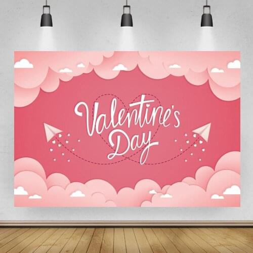 Happy Balentines Day Photography Backgrounds Pink Cloud Paper Plane Love Dinner Table Surprise Party Backdrops Decor