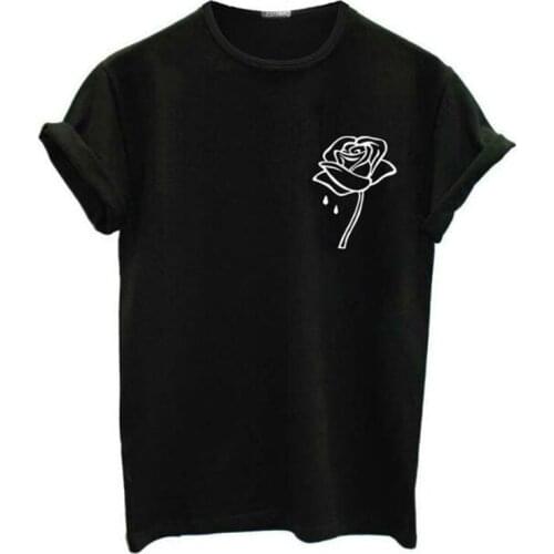 Hot Sale New Fashion Summer Womens T-Shirt Rose Sakura Print Casual Harajuku O Neck Women Black/White/Gray Tee Tops
