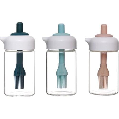 Creative Glass Oil Bottle With Brush Vinegar Bottle Sauce Container Pot Spice Jar Cooking Oil Brush Kitchen Supplies Accessorie