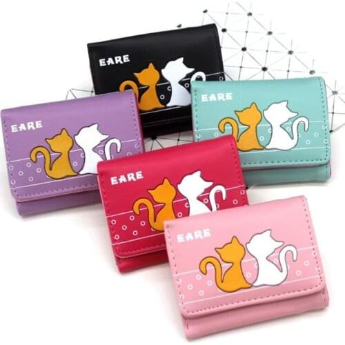 M216 Cute Women Wallet Lovely Cartoon Cat Pu Short Bag Card Bag Wallet Girl Women Student Gift Wholesale
