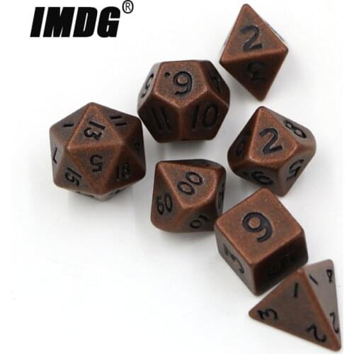 Metal DND Dice Set 7pcs/set Mini RPG Game Dice Different Red Copper Small Digital Polyhedron Dice