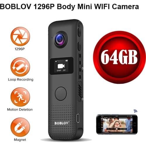 BOBLOV Mini Camera HD 1296P Professional 64G WIFI Body Worn Micro Camera Magnet Motion Detection Loop Recording Camcorder