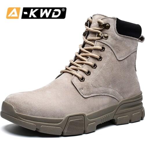 Fashion Khaki Work Shoes Mans Shoes Winter Men Boots Men Boots Genuine Leather Men Sneakers Dokter Martens Mens Winter Footwear