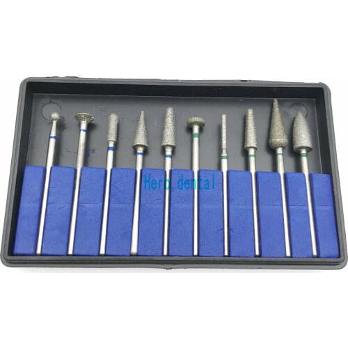 10 pcs Dental HP Diamond Burs Dental Sintered Diamond Point Polisher HP Shank Rotary Bur Set Lab 2.35mm