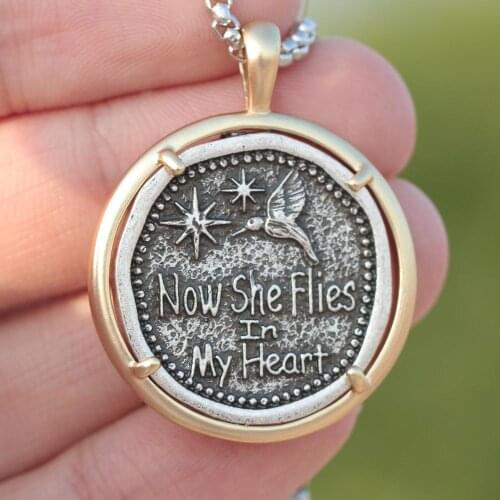 Vintage HummingBird Necklace Family Sympathy Gifts Now She Flies In My Heart Small Gardener Bird Jewelry