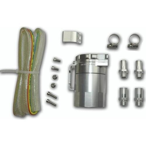 OT7SI - Universal 0.5L Double Baffle Oil Catch Tank Can Reservoir Tank 15mm 19mm Silver