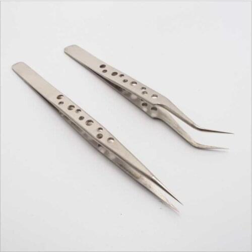 9 holes fine tweezers matte light tip 1.5MM with eyebrows tweezers