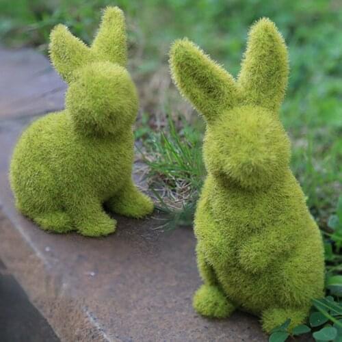 Stand/Sitting Imitation Moss Rabbit Resin Flocked Sculpture Easter Flocking Animal Statue Indoor Outdoor Home Garden Ornament