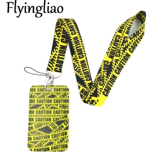 Warning Caution Signs Key lanyard Car KeyChain ID Card Pass Gym Phone Badge Kids Key Ring Holder Jewelry Accessories Decorations