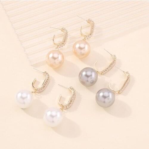 Origin Summer Korean C Shape Simulation Pearl Dangle Earring for Women Exquisite Rhinestone Vintage Earring Jewellery Pendientes