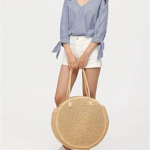 Hand-woven Round Womans Shoulder Bag Handbag Bohemian Summer Straw Beach Bag Travel Shopping Female Tote Wicker Bags