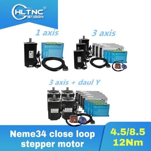 CNC Nema34 close loop 4.5Nm 8.5Nm 12Nm stepper motor +HBS86H Hybrid driver+400w60v power supply +MACH3 controller board for CNC