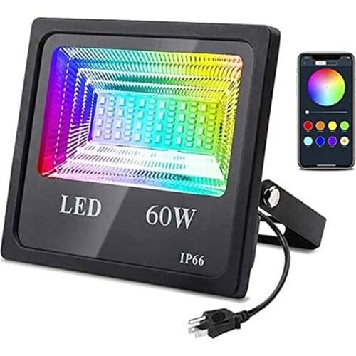 60W RGB Led Flood Light Bluetooth-Compatible App Control RGBW LED Flood Light IP66 Waterproof Outdoor Landscape Security Lights