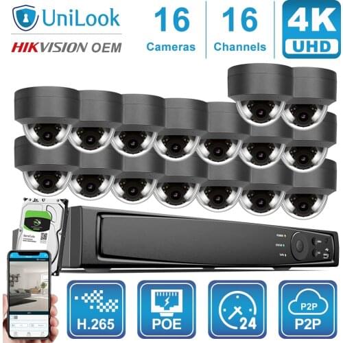 UnILook 16CH NVR 8/10/12/16Pcs 4K 8MP POE IP Camera NVR Kit Security System Audio Night Vision Motion Detection Onvif H.265 P2P