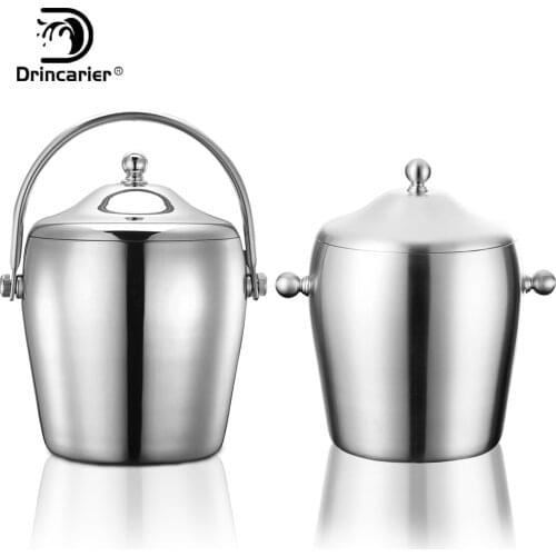 Ice Bucket - Double Walled Stainless steel Ice Bucket - Wine Bucket with Tongs & Thickened Lid (2.8 L) - Portable Chiller Bin Ba