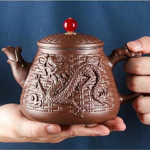 Yixing Purple Clay Teapot Large Capacity Stainless Steel Filter Teapot Large Dragon Phoenix Bamboo Teapot Kungfu Teacup Set