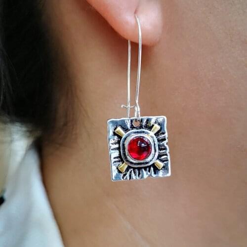 Jewelry New Red Rhinestone Dangle Crystal Earring Womens Fashion Ancient retro color Earrings Gem Earrings Gift