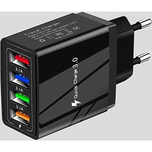 4 usb fast charger quick charge 3.0 4.0 wall mobile phone tablet chargers for iphone 11 12mini samsung A51 A50 huawei charging