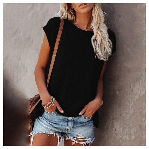 Womens Solid Round Neck T Shirt Summer Casual Loose Fashion Short Sleeve Top Plus Size Womens Clothing