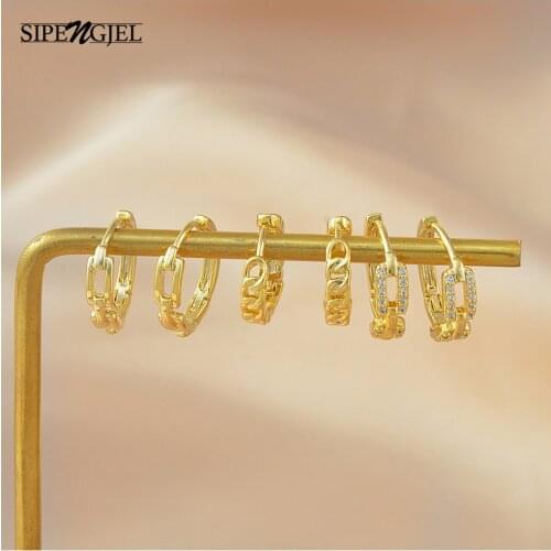 SIPENGJEL Fashion Geometric Link Chain Hoop Earrings Set Gold Hip-hop Punk Round Circle Earrings For Women Jewelry Gift 2021
