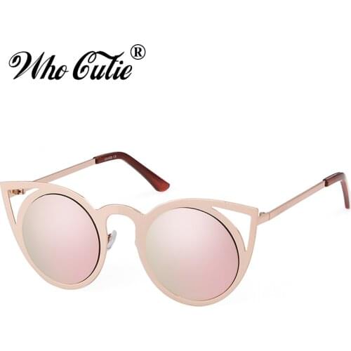 WHO CUTIE 2018 Round Cat Eye Sunglasses Women Brand Designer Retro Vintage Pink Mirror CATEYE Sun Glasses Female Shades OM669
