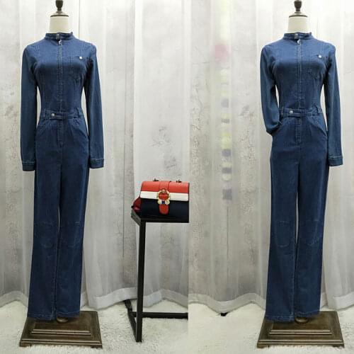 TIYIHAILEY Free Shipping Denim Bib Pants Straight Jumpsuit For Tall Women Plus Size S-Xl Long Sleeve Zipper Overalls Spring