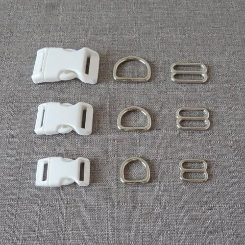 1 Set/Lot 15mm 20mm 25mm Plastic Buckle Metal D Ring Adjuter Straps Belt Slider For Pet Dog Collar Necklace Harness Accessory