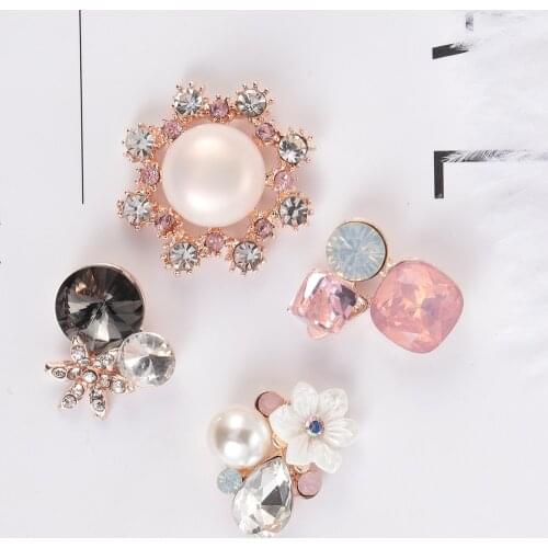 10PCS/Pack 4Styles Flower Rhinestone Buttons Flatback Plating Pearl Hairpin Decoration DIY Crafts Apparel Sewing Accessories