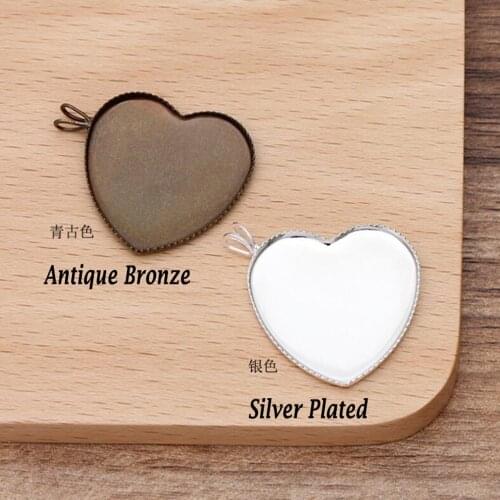 100pcs antique bronze silver plated 25mm heart shaped bezel blank pendant blanks base cabochon settings jewelry findings