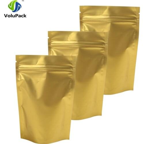 12x18cm(4.75x7in) Matte Gold Metallice Mylar Foil Reclosable Zipper Top Packing Stand Up Storage Bag With Zip Lock 100pcs