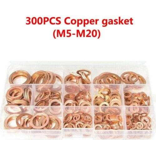 300Pcs M5-M20 Copper Hardware Oil Seal Ring Seal Gasket Fastener Washers Fastener + Box