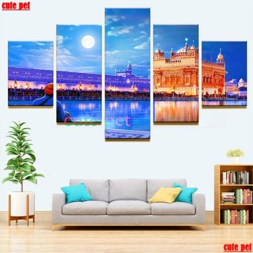 DIY handmade Indian Golden Temple 5D diamond Painting crossstitch Mosaic decorative art painting square drill round diamond 5PCS