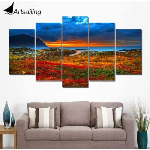 HD Printed 5 Piece Canvas Art Beautiful Seaside flowers Painting Wall Pictures for Living Room Free Shipping NY-7590A