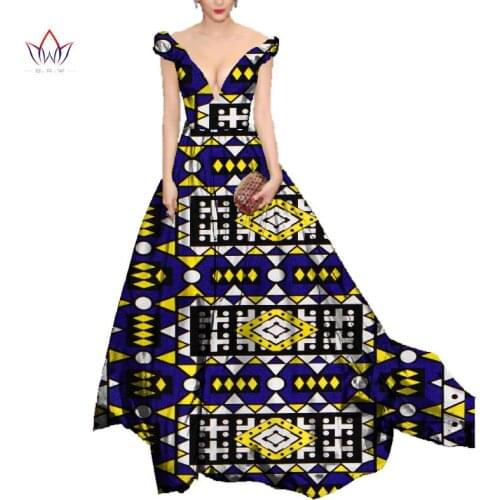 African Dresses for Women Dashiki Deep-V Floor Length Party Dresses Bazin Riche High Waist Africa Sexy Lady Clothing WY446