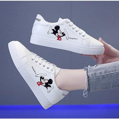 Disney cartoon white shoes for girls single shoes fashion boys casual shoes Mickey Mouse running shoes lace-up sneakers